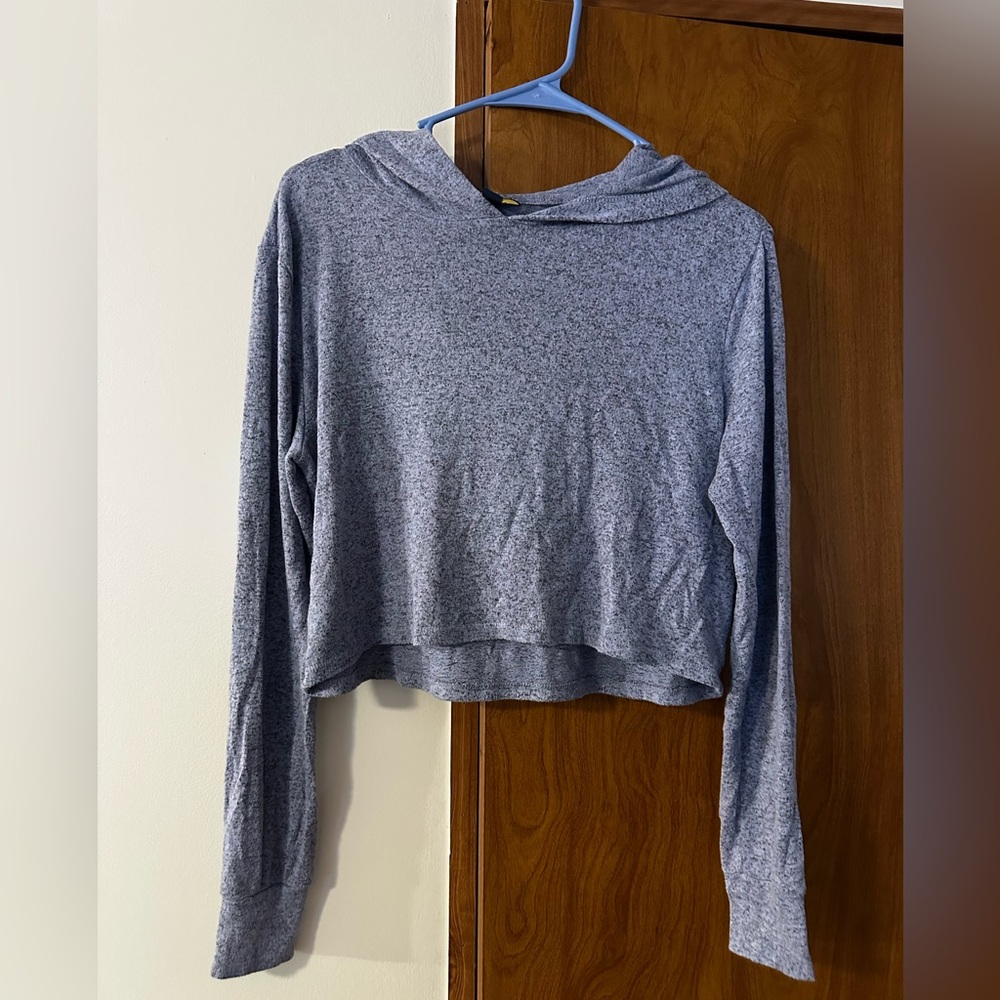 Pink Clover Heathered Light Blue Cropped Hoodie - Women Tops